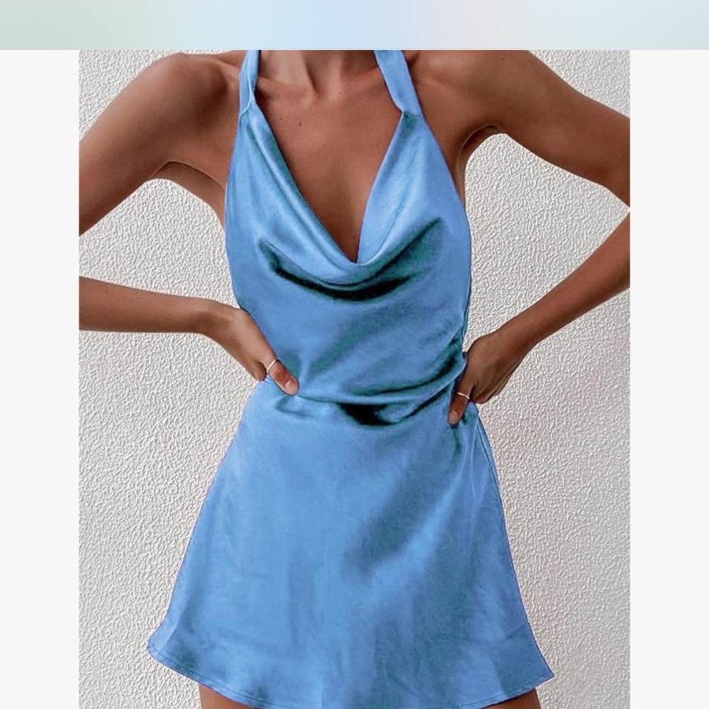 Elegant Blue Halter Dress